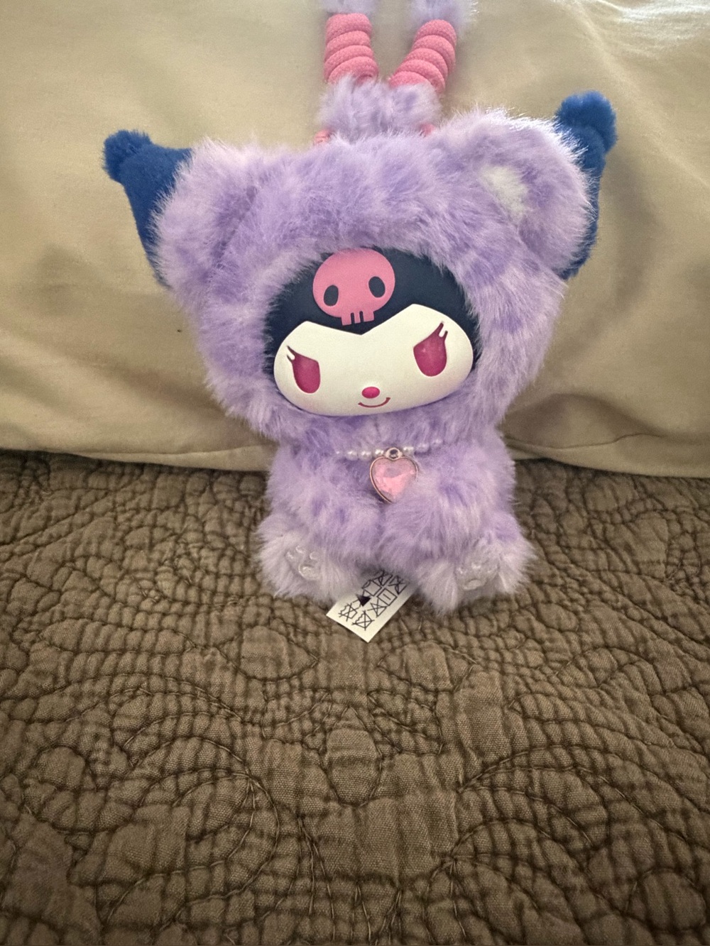 Sanrio Kuromi Lavender Plush Keychain with Pink Heart Charm